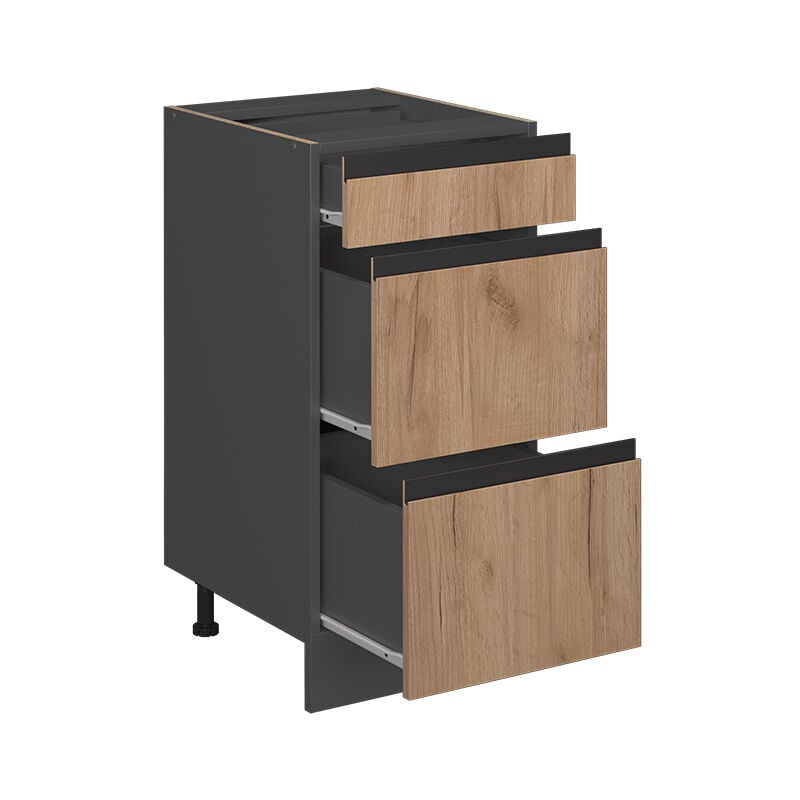 foto del prodotto mobiletto base per cucina r line, quercia dorata, 40 cm forma a j, con cassetti, senza piano di lavoro vicco