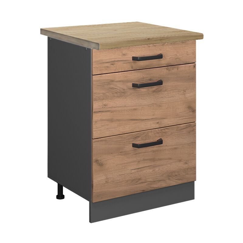 foto del prodotto mobiletto base per cucina r-line, quercia dorata, 60 cm con cassetti, pl rovere vicco