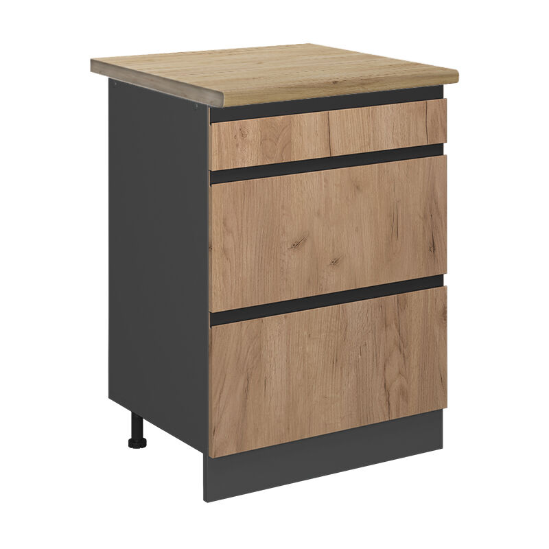 foto del prodotto mobiletto base per cucina r line, quercia dorata, 60 cm con cassetti, pl rovere vicco