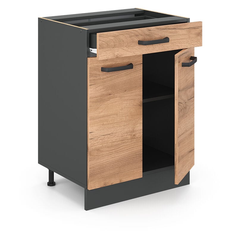 foto del prodotto mobiletto base per cucina r line, quercia dorata, 60 cm con cassetto, senza piano di lavoro vicco