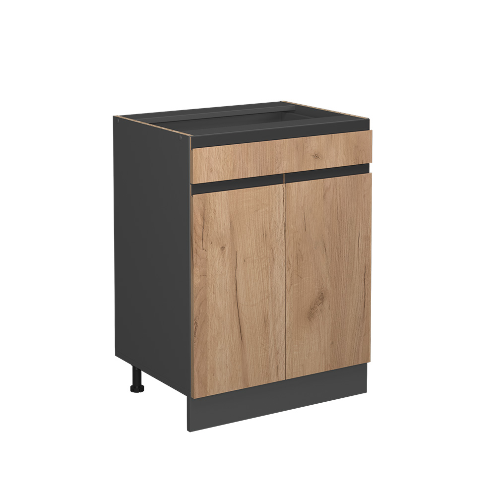 foto del prodotto mobiletto base per cucina r line, quercia dorata, 60 cm forma a j, con cassetto, senza piano di lavoro vicco