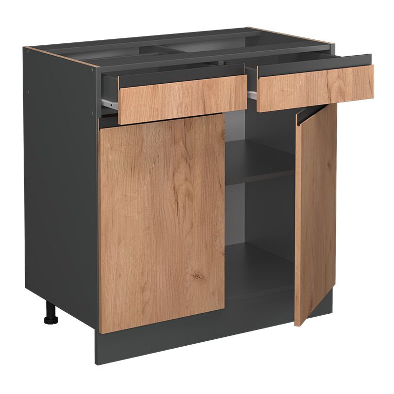 foto del prodotto mobiletto base per cucina r line, quercia dorata, 80 cm forma a j, senza piano di lavoro vicco