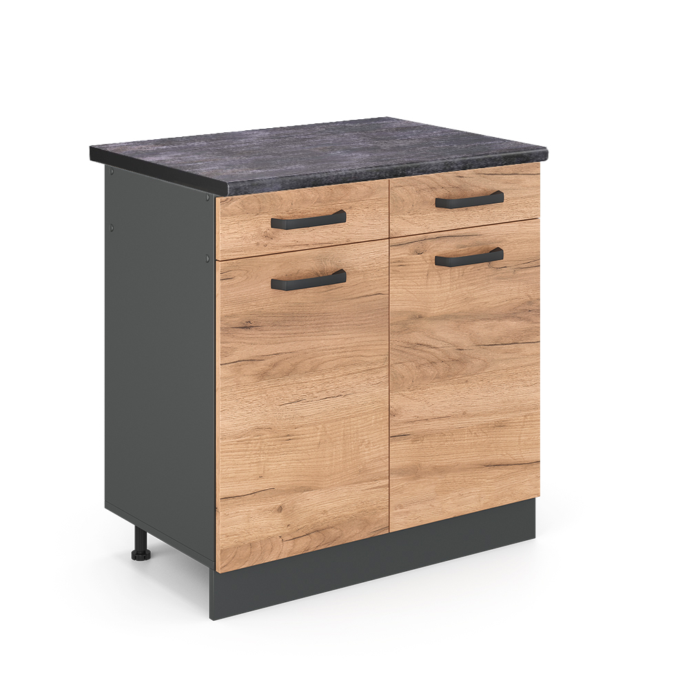 foto del prodotto mobiletto base per cucina r line, quercia dorata, 80 cm , pl antracite vicco