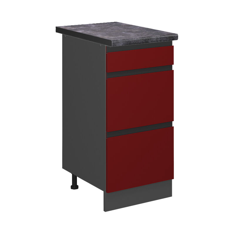 foto del prodotto mobiletto base per cucina r line, rosso, 40 cm con cassetti, pl antracite vicco