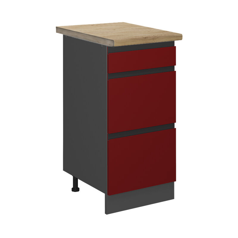 foto del prodotto mobiletto base per cucina r line, rosso, 40 cm con cassetti, pl rovere vicco
