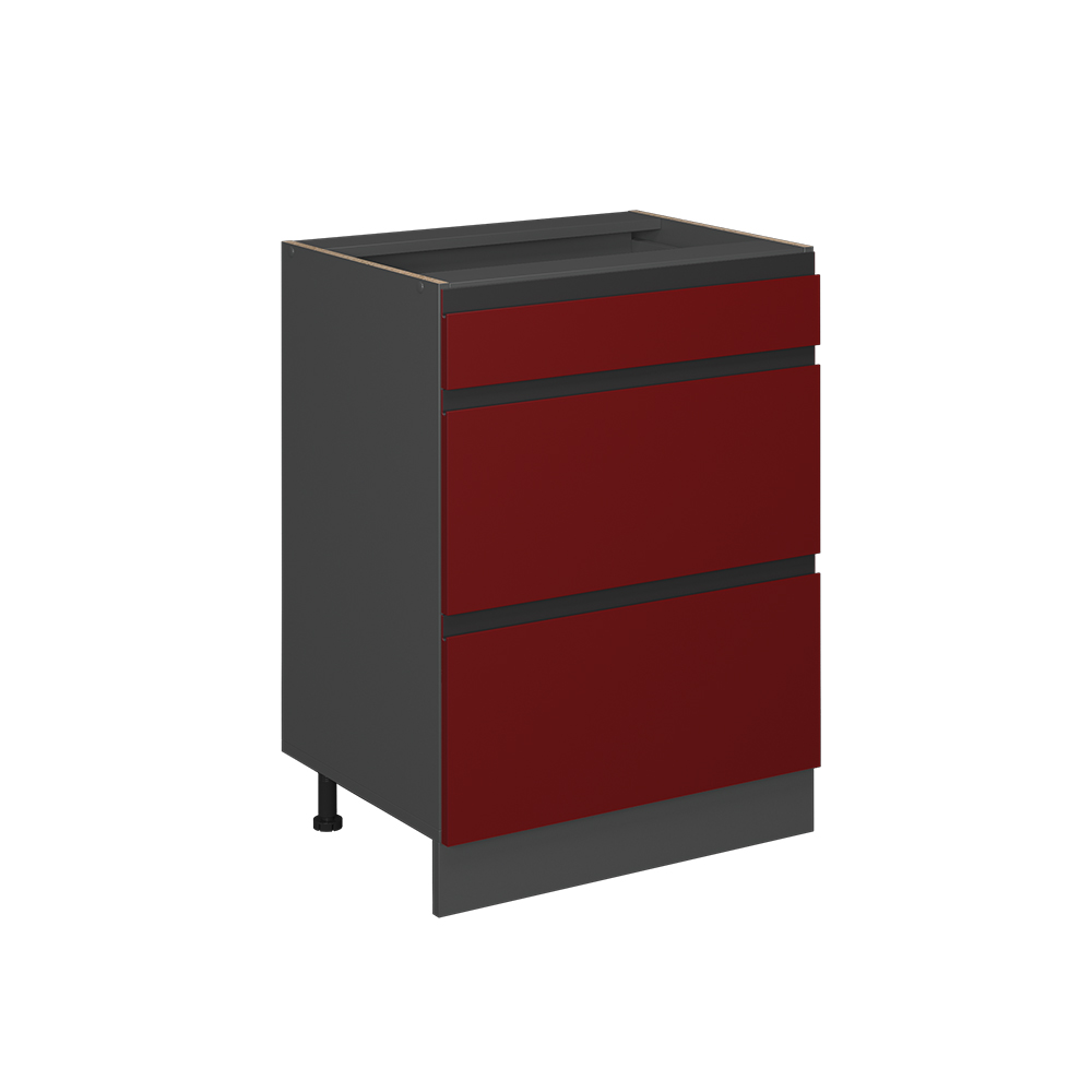 foto del prodotto mobiletto base per cucina r line, rosso, 60 cm forma a j, con cassetti, senza piano di lavoro vicco