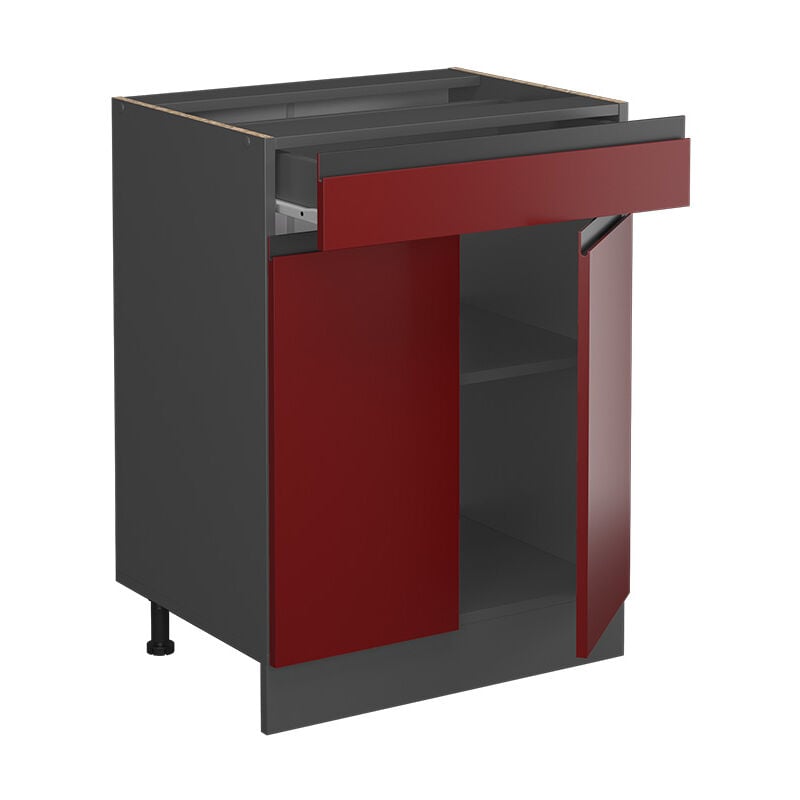 foto del prodotto mobiletto base per cucina r line, rosso, 60 cm forma a j, con cassetto, senza piano di lavoro vicco