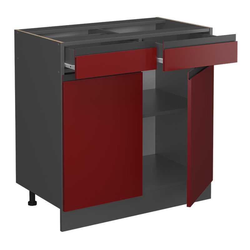 foto del prodotto mobiletto base per cucina r line, rosso, 80 cm forma a j, senza piano di lavoro vicco