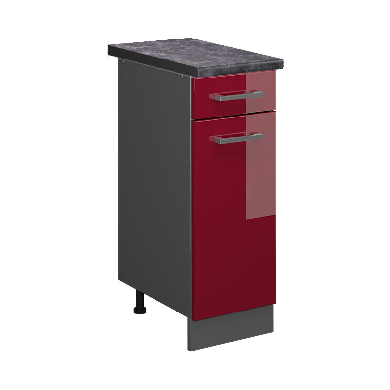 foto del prodotto mobiletto base per cucina r line, rosso bordeaux lucido, 30 cm , pl antracite vicco