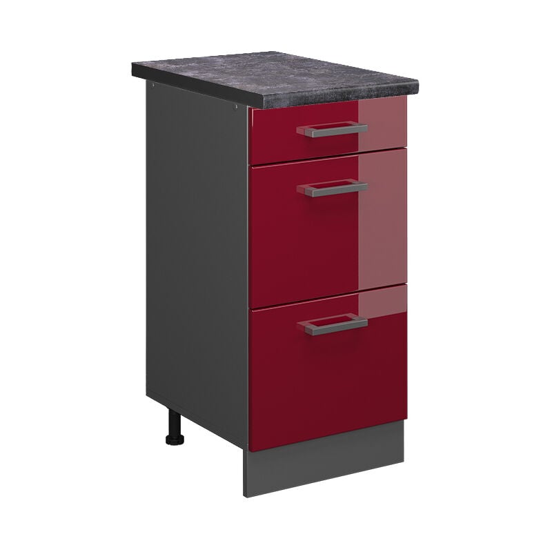 foto del prodotto mobiletto base per cucina r line, rosso bordeaux lucido, 40 cm con cassetti, pl antracite vicco