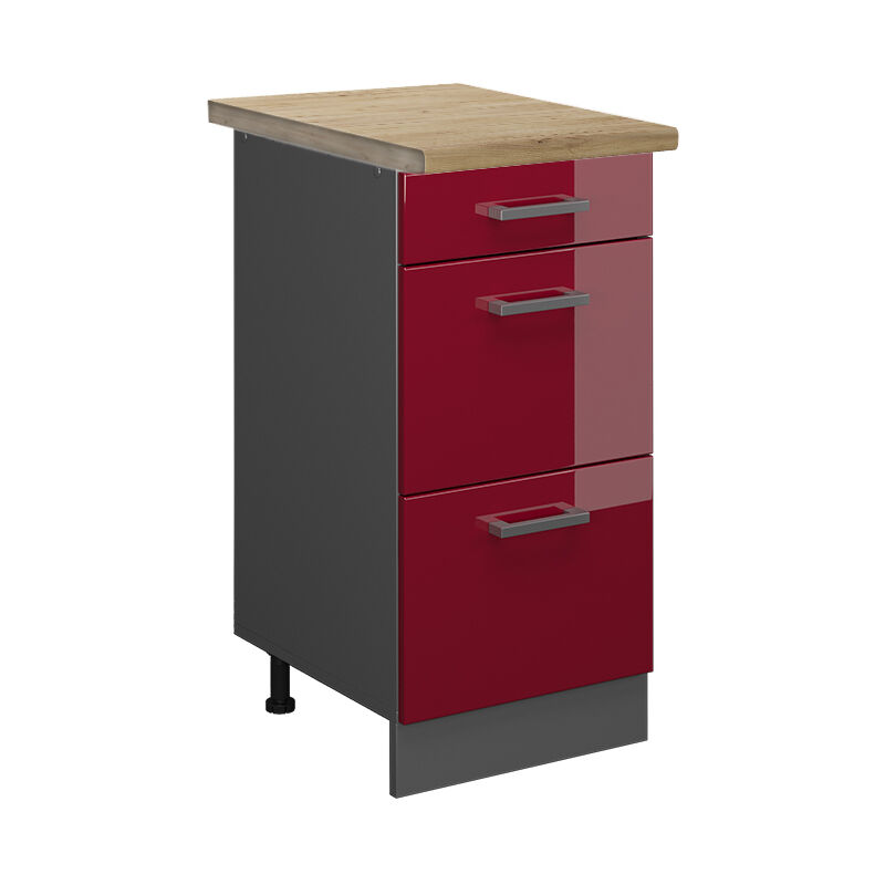 foto del prodotto mobiletto base per cucina r line, rosso bordeaux lucido, 40 cm con cassetti, pl rovere vicco