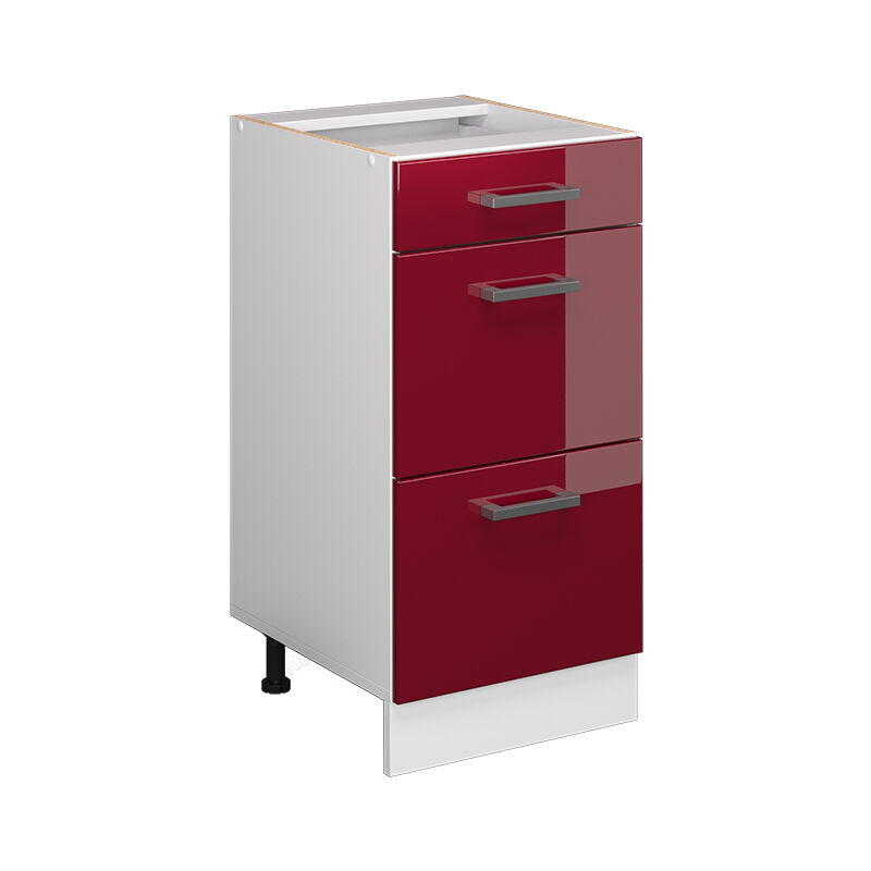 foto del prodotto mobiletto base per cucina r line, rosso bordeaux lucido, 40 cm con cassetti, senza piano di lavoro vicco