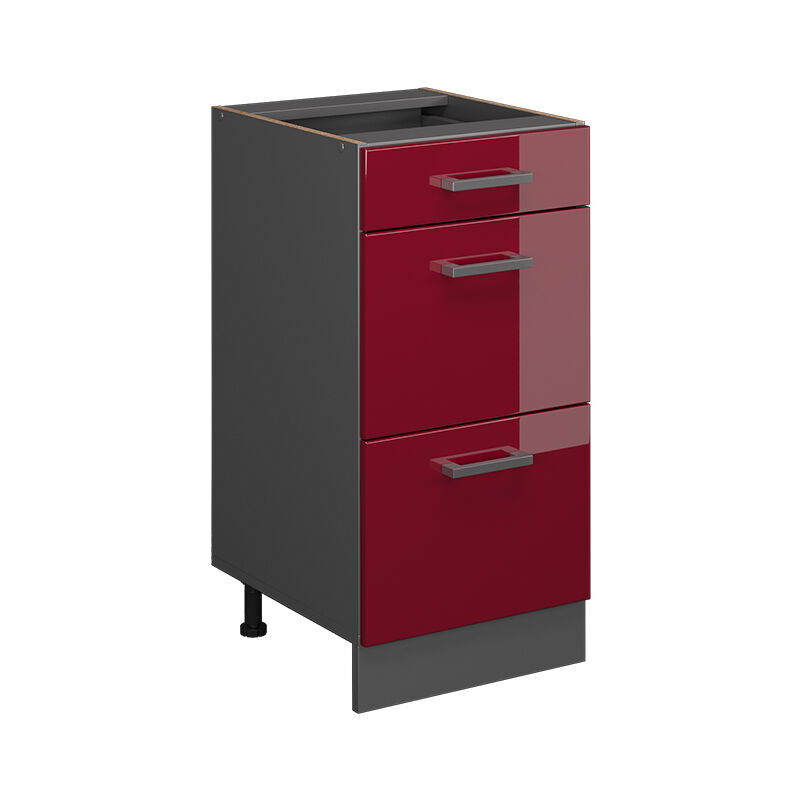foto del prodotto mobiletto base per cucina r line, rosso bordeaux lucido, 40 cm con cassetti, senza piano di lavoro vicco