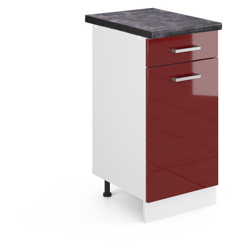 foto del prodotto mobiletto base per cucina r-line, rosso bordeaux lucido, 40 cm , pl antracite vicco