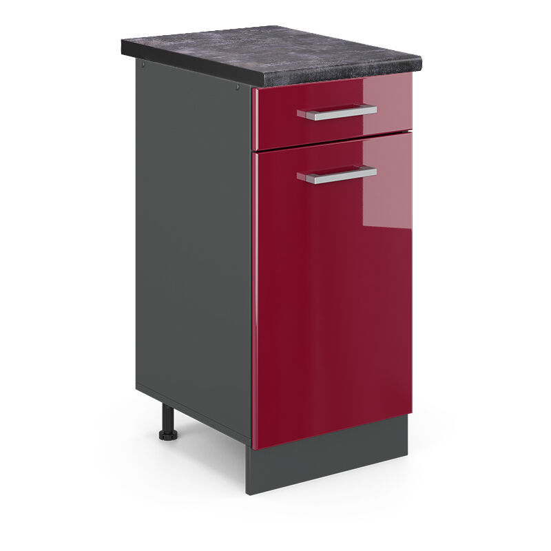 foto del prodotto mobiletto base per cucina r line, rosso bordeaux lucido, 40 cm , pl antracite vicco