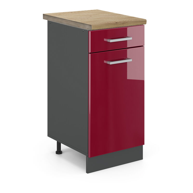foto del prodotto mobiletto base per cucina r line, rosso bordeaux lucido, 40 cm , pl rovere vicco