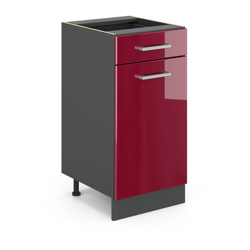 foto del prodotto mobiletto base per cucina r line, rosso bordeaux lucido, 40 cm senza piano di lavoro vicco