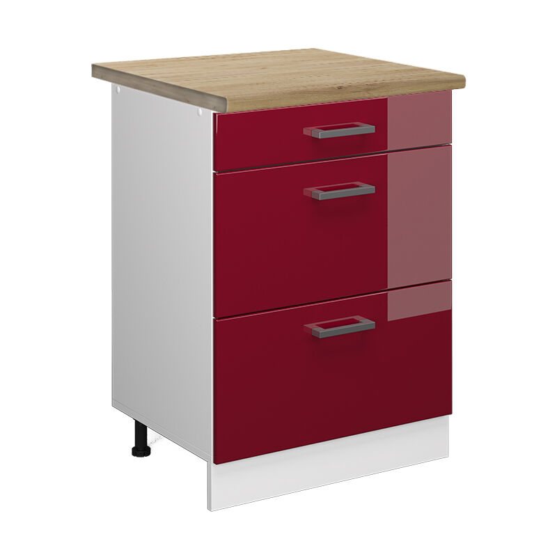 foto del prodotto mobiletto base per cucina r line, rosso bordeaux lucido, 60 cm con cassetti, pl rovere vicco
