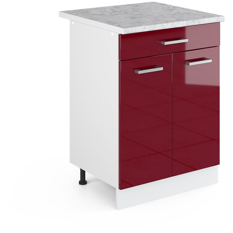 foto del prodotto mobiletto base per cucina r-line, rosso bordeaux lucido, 60 cm con cassetto pl marmo vicco