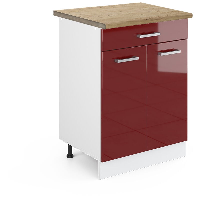 foto del prodotto mobiletto base per cucina r line, rosso bordeaux lucido, 60 cm con cassetto, pl rovere vicco
