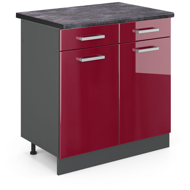 foto del prodotto mobiletto base per cucina r line, rosso bordeaux lucido, 80 cm , pl antracite vicco