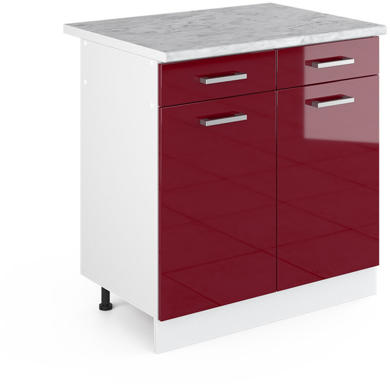 foto del prodotto mobiletto base per cucina r line, rosso bordeaux lucido, 80 cm , pl marmo vicco