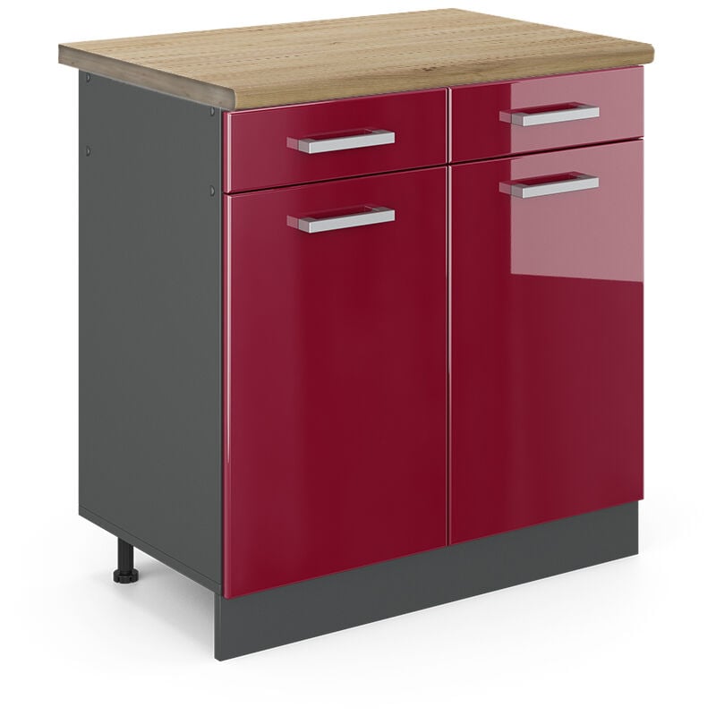 foto del prodotto mobiletto base per cucina r line, rosso bordeaux lucido, 80 cm , pl rovere vicco