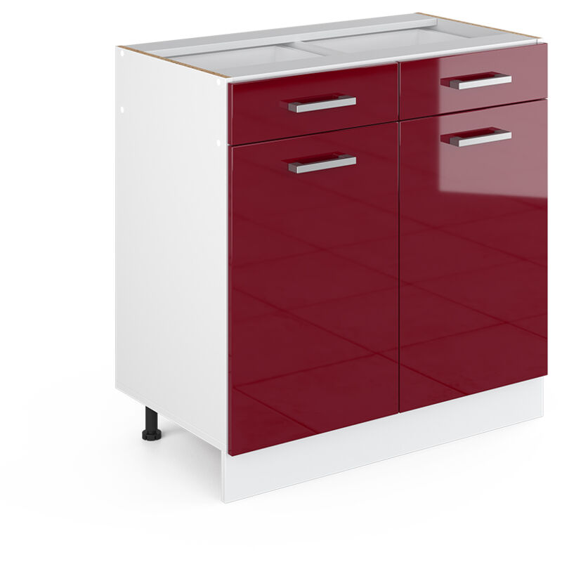 foto del prodotto mobiletto base per cucina r line, rosso bordeaux lucido, 80 cm senza piano di lavoro vicco