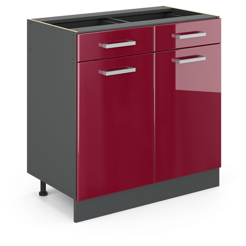 foto del prodotto mobiletto base per cucina r line, rosso bordeaux lucido, 80 cm senza piano di lavoro vicco