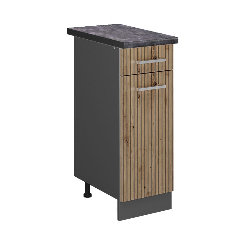 foto del prodotto mobiletto base per cucina r line, rovere artigianale, 30 cm , pl antracite vicco