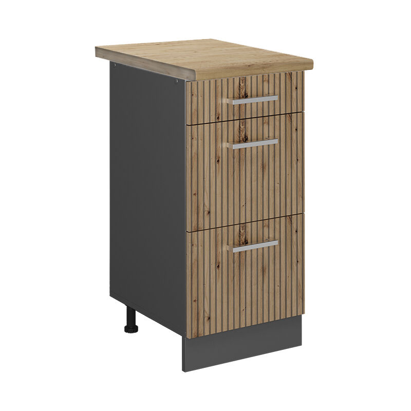 foto del prodotto mobiletto base per cucina r line, rovere artigianale, 40 cm con cassetti, pl rovere vicco