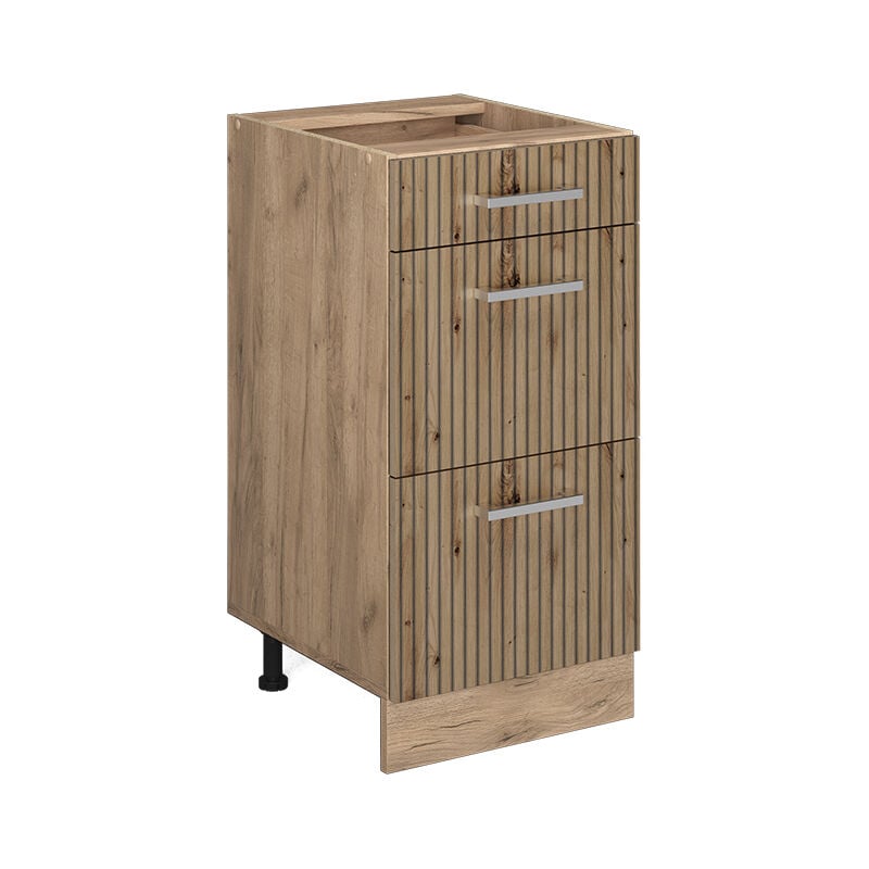 foto del prodotto mobiletto base per cucina r line, rovere artigianale, 40 cm con cassetti, senza piano di lavoro vicco