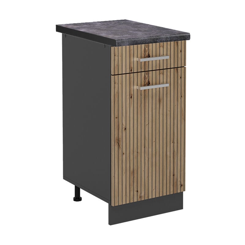foto del prodotto mobiletto base per cucina r line, rovere artigianale, 40 cm , pl antracite vicco