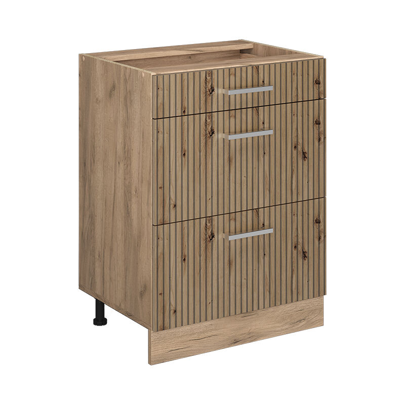 foto del prodotto mobiletto base per cucina r line, rovere artigianale, 60 cm con cassetti, senza piano di lavoro vicco