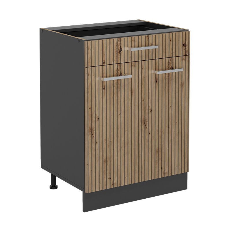 foto del prodotto mobiletto base per cucina r line, rovere artigianale, 60 cm con cassetto, senza piano di lavoro vicco