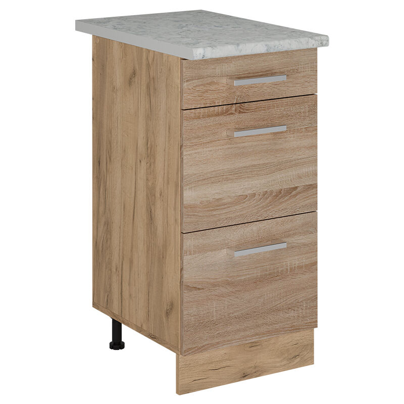 foto del prodotto mobiletto base per cucina r line, sonoma, 40 cm con cassetti, marmo ap vicco