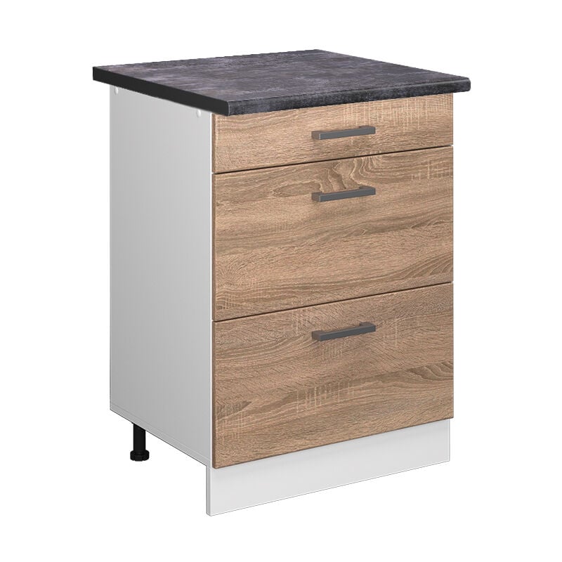 foto del prodotto mobiletto base per cucina r line, sonoma, 60 cm con cassetti, pl antracite vicco