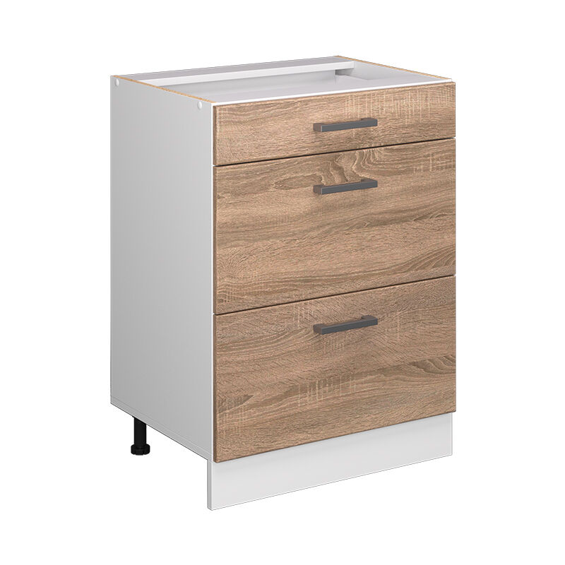 foto del prodotto mobiletto base per cucina r line, sonoma, 60 cm con cassetti, senza piano di lavoro vicco