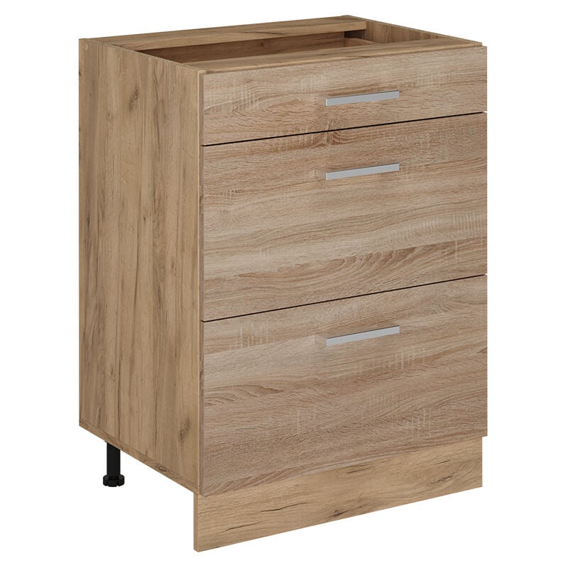 foto del prodotto mobiletto base per cucina r line, sonoma, 60 cm con cassetti, senza piano di lavoro vicco