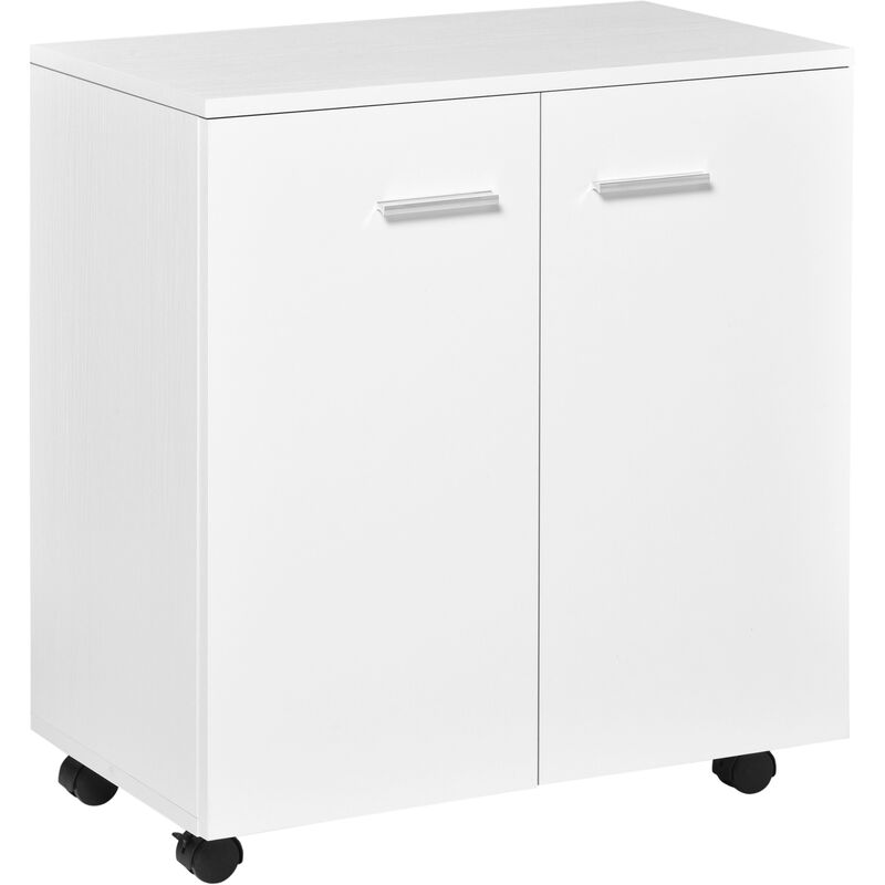 foto del prodotto mobiletto basso multiuso 2 ante e ruote mobile ufficio e casa in legno homcom