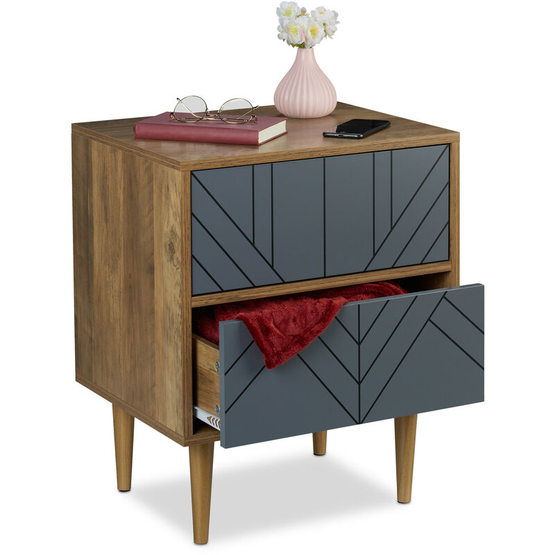 foto del prodotto mobiletto con 2 cassetti, per salotto e camera da letto, 59,5x48x39,5 cm, sideboard, cassetto, marrone grigio relaxdays