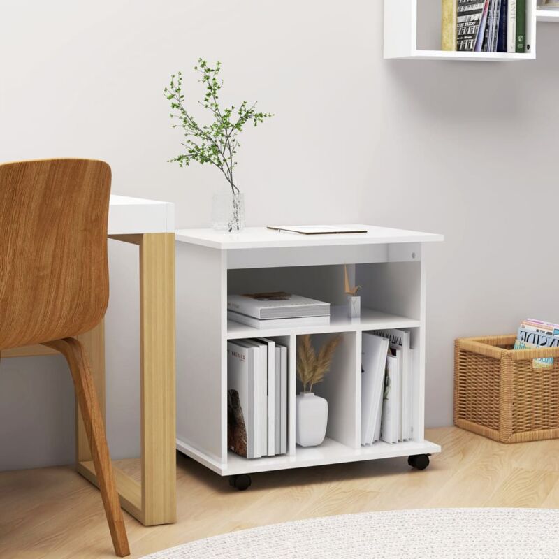 foto del prodotto mobiletto con rotelle bianco lucido 60x45x60 cm in truciolato