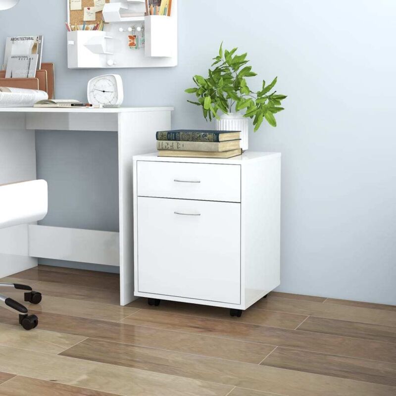 foto del prodotto mobiletto con rotelle grigio lucido 45x38x54 cm in truciolato colore bianco lucido