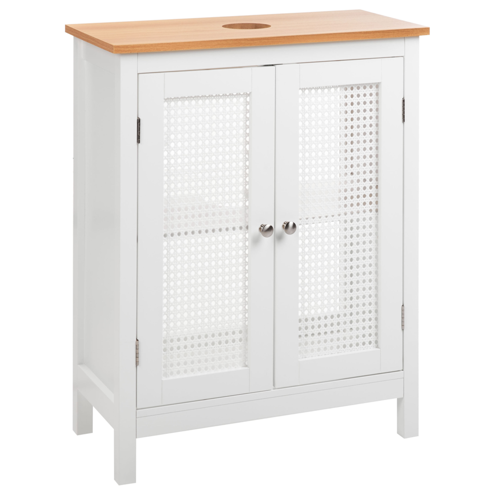 foto del prodotto mobiletto da bagno con lavabo con ripiani ante traforate mdf bianco 60 x 75 cm stile raffinato