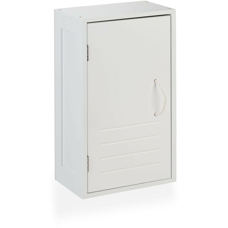foto del prodotto mobiletto da bagno pensile, ripiano regolabile, armadietto da parete chiusura magnetica, 50x30x18,5 cm, bianco relaxdays