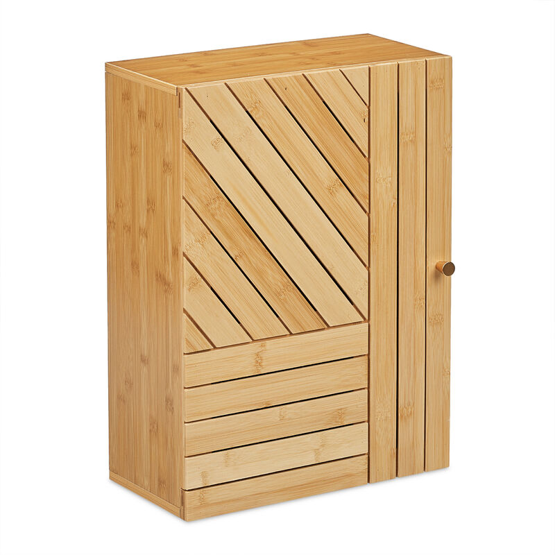 foto del prodotto mobiletto da bagno pensile, ripiano regolabile, armadietto da parete, in bamb , hlp 55 x 40 x 20 cm, naturale relaxdays
