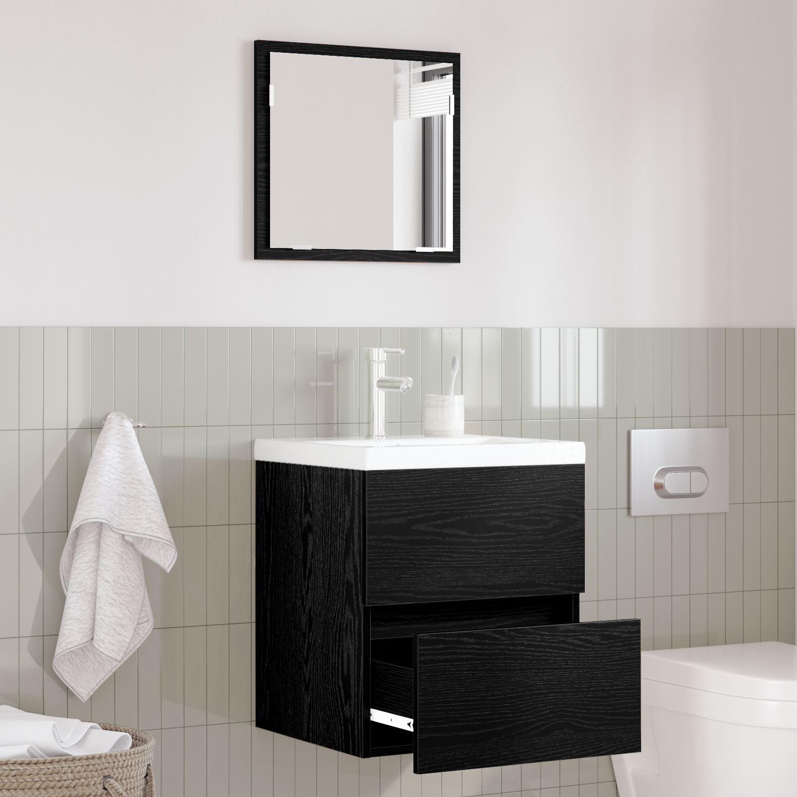 foto del prodotto mobiletto da bagno - rovere nero legno ingegnerizzato standard