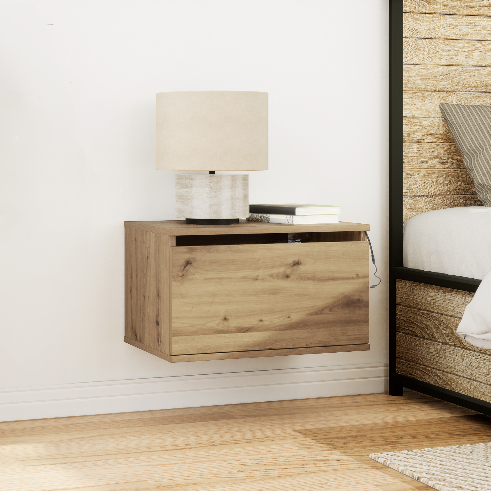 foto del prodotto mobiletto da comodino a parete with 2 pcs rovere artigianale vidaxl