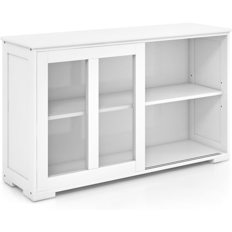 foto del prodotto mobiletto da cucina,armadietto per cucina in legno con con 2 ante scorrevoli,mobile tv moderno ripiano regolabile 106,7x62,5x33 cm bianco goplus
