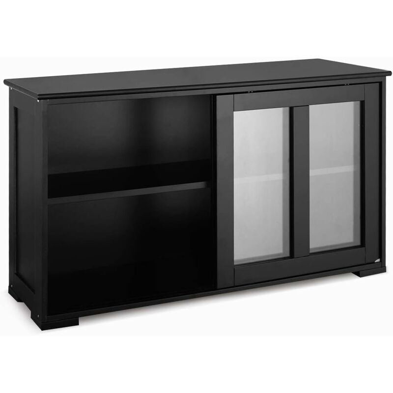 foto del prodotto mobiletto da cucina,armadietto per cucina in legno con con 2 ante scorrevoli,mobile tv moderno ripiano regolabile 106,7x62,5x33 cm nero goplus